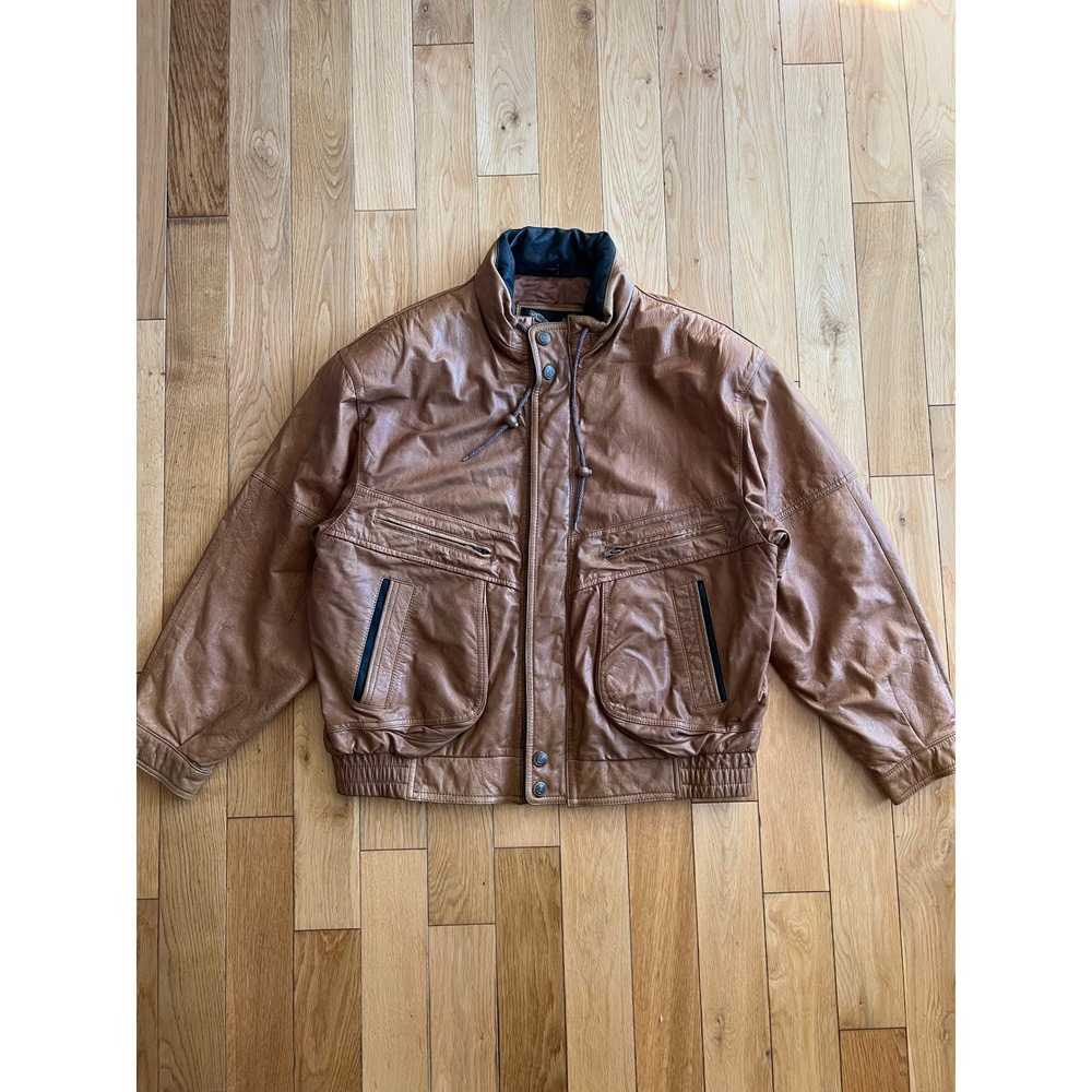 Vintage Adler Leather Bomber Jacket Cognac Brown Flight Biker Mens Size 3XL